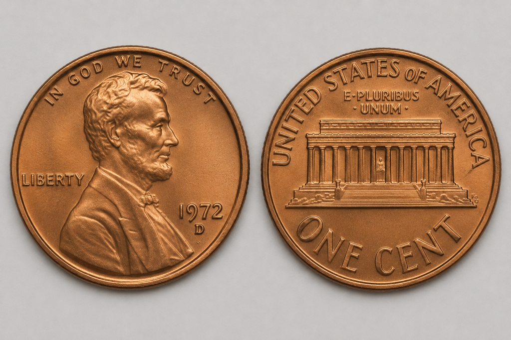 Lincoln Memorial cent obverse and reverse showing the Lincoln portrait and the Lincoln Memorial reverse design with the seated Lincoln figure visible between the columns.