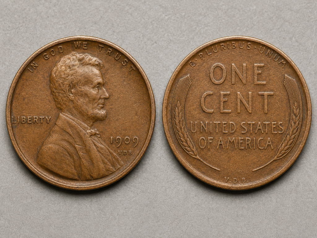 Lincoln wheat cent obverse and reverse showing Lincoln bust, date, mintmark location, and wheat-ear reverse design.